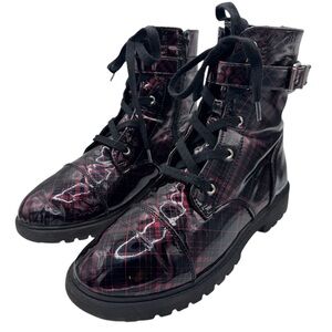 Jessica Simpson Whimsygoth Black and Red Plaid Combat Boots - Size 4